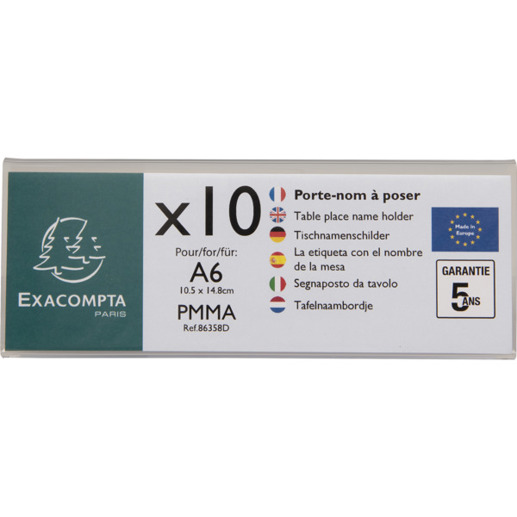 Exacompta Exacryl 10er-Set 86358D | Beidseitiges DIN A6 Tischnamensschild