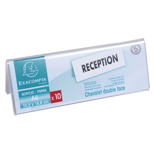 Exacompta Exacryl 10er-Set 86358D | Beidseitiges DIN A6 Tischnamensschild