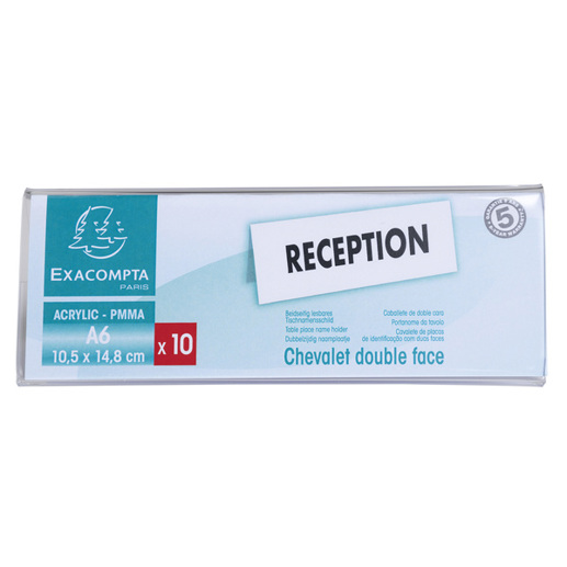 Exacompta Exacryl 10er-Set 86358D | Beidseitiges DIN A6 Tischnamensschild