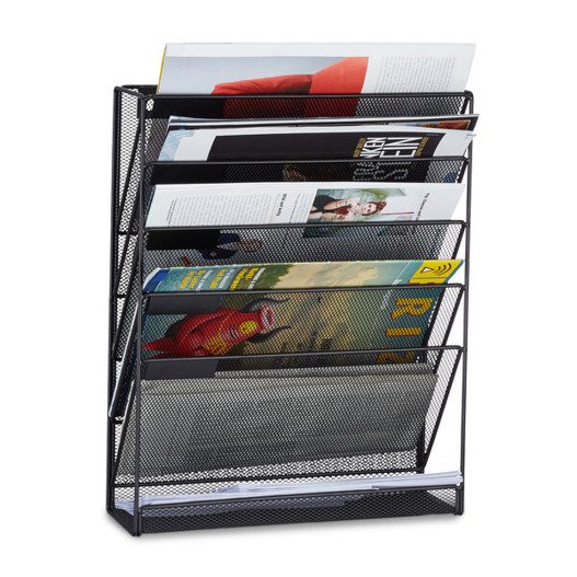 Relaxdays Zeitschriftenhalter 10022508_46 | 6 Fächer Wandzeitungshalter
