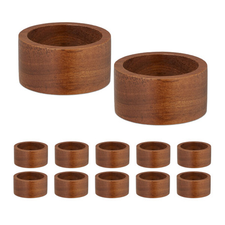 Relaxdays Serviettenringe 12er Set 10046895_0 | Akazienholz Serviettenring