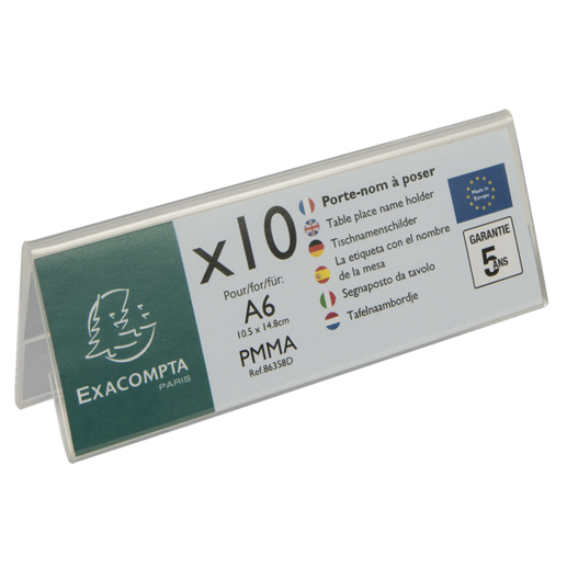 Exacompta Exacryl 10er-Set 86358D | Beidseitiges DIN A6 Tischnamensschild